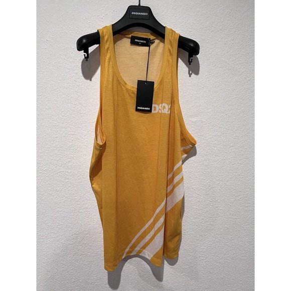 DSQUARED2 Mens DSQ2 Tank Top Shirt Yellow White Sz M Made in Italy NWTS71NC0212 - Picture 7 of 13
